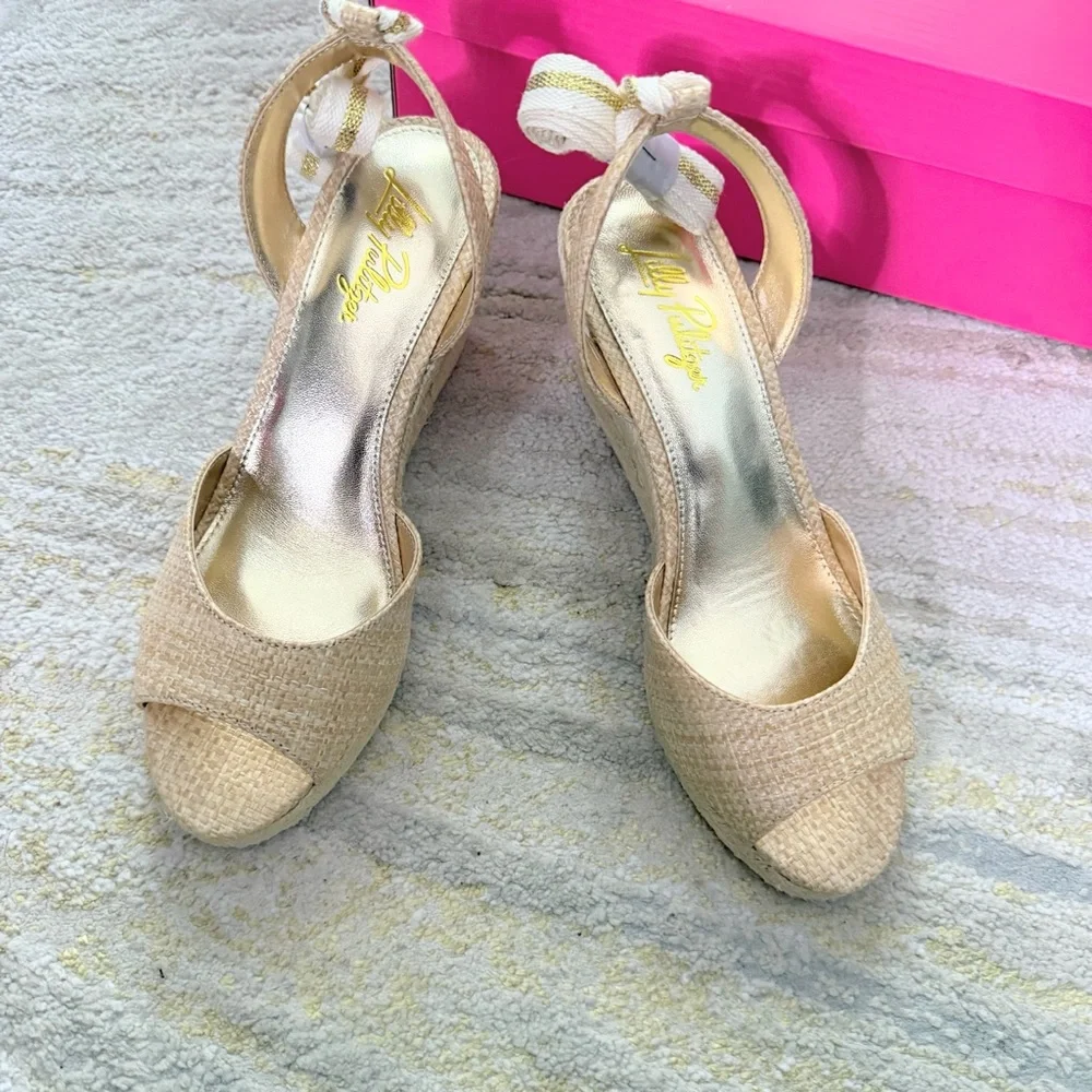 Lilly Pulitzer Paley Panama Raffia Espadrille Wedge Sandals Size 6